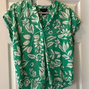 RACHEL Rachel Roy Green Floral Cap Sleeve V-Neck Blouse